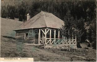 1910 Zernest, Zernyest, Zarnesti; Königstein, Schutzhütte / Menedékház a Királykő-hegységben. H. Zeidner No. 135. / Piatra Craiului / cottage, chalet + "ZERNEST - BRASSÓ 202. SZ." vasúti mozgóposta bélyegző (EK)