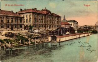 1912 Lugos, Lugoj; M. kir. állami főgimnázium, színház. Nagel Sándor kiadása / high school, theatre (fl)