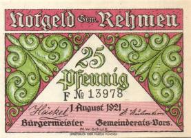 Német Birodalom/Weimari Köztársaság/ Rehmen 1921. 25Pf(2x) + 50Pf(4x) 6klf db, teljes sor T:I