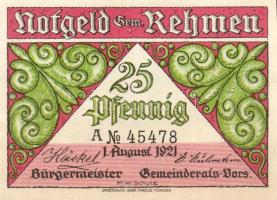 Német Birodalom/Weimari Köztársaság/ Rehmen 1921. 25Pf(2x) + 50Pf(4x) 6klf db, teljes sor T:I