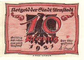 Német Birodalom/Weimari Köztársaság/ Arnstadt 1921. 10Pf(6x) 6klf db, teljes sor T:I