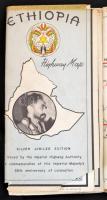 cca 1950-1960 Etiópia úthálózati térképe, 1:2.000.000, hátulján információkkal, az uralkodó koronázásának 25. évfordulójára kiadva, Baltimore, A. Hoen & Co., szakadt, ragasztott állapotban, 90x91 cm