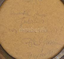 Vörösréz iparművész fali tükör, hátoldalon Zilahy Mariann grófnő ajándékozási soraival, d: 40 cm