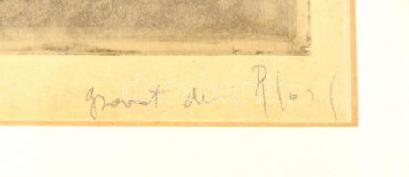 R Josif (?) jelzéssel: Hölgy, székben.Rézkarc, papír. 15x21 cm