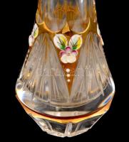 Virágmintás, kézzel festett üvegváza, kopásnyomokkal, m: 20 cm