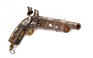 Régi, kovás pisztoly gyűjtői replikája 33 cm Felfüggesztő drótokkal