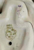 Zsolnay porcelán káposztaleveles nyuszi, kézzel festett, jelzett, hibátlan, 7×9 cm