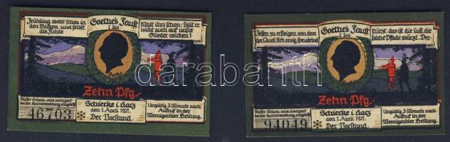 Német Birodalom/Weimari Köztársaság/ Schierke 1921. 10Pf(2x) + 25Pf(2x) + 50Pf(2x) 6klf db, teljes sor T:I