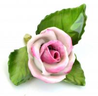 Herendi porcelán rózsa, kézzel festett, jelzett, minimális lepattanással, 8,5×6 cm