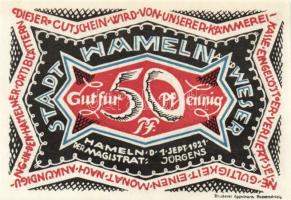 Német Birodalom/Weimari Köztársaság/ Hameln 1921. 50Pf(6x) 6klf db, teljes sor T:I