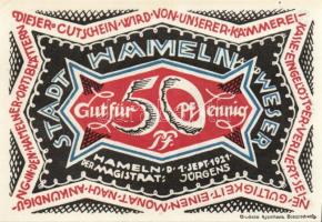 Német Birodalom/Weimari Köztársaság/ Hameln 1921. 50Pf(6x) 6klf db, teljes sor T:I