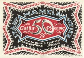 Német Birodalom/Weimari Köztársaság/ Hameln 1921. 50Pf(6x) 6klf db, teljes sor T:I