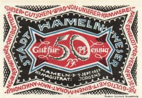 Német Birodalom/Weimari Köztársaság/ Hameln 1921. 50Pf(6x) 6klf db, teljes sor T:I