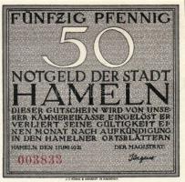 Német Birodalom/Weimari Köztársaság/ Hameln 1921. 25Pf + 50Pf + 75Pf + 1M 4klf db, teljes sor T:I