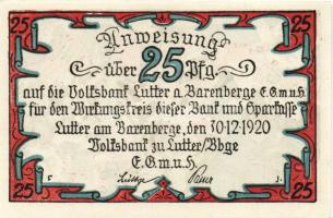 Német Birodalom/Weimari Köztársaság/ Lutter am Barenberge 1920. 10Pf + 25Pf + 50Pf 3klf db, teljes s...