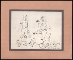 Zórád Géza (1886-1944): Kétbalkezes. Tus, papír. Jelzett. 22x16,5 cm