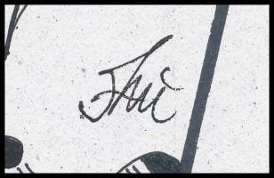 Szász jelzéssel: Szemek és arcok. Tus, filctoll, papír, gyűrődéssel, 21x29,5 cm