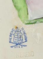 Herendi porcelán rózsa, kézzel festett, jelzett, minimális lepattanással, 6,5×8 cm