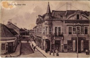 1917 Léva, Levice; Kazinczy utca, Osztrák-Magyar Bank Bars megyei népbank, Schönstein Henrik üzlete / street, bank, shop (felszíni sérülés / surface damage)