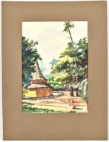 Hende Vince (1892-1957): Görömbölytapolca fürdő. Akvarell, papír, jelzett, paszpartuban, 26x18 cm