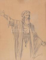 Munkácsy jelzéssel: Próféta. Ceruza, papír, üvegezett fa keretben, 29x22,5 cm