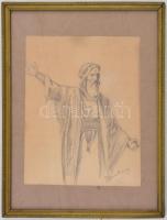 Munkácsy jelzéssel: Próféta. Ceruza, papír, üvegezett fa keretben, 29x22,5 cm