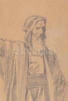 Munkácsy jelzéssel: Próféta. Ceruza, papír, üvegezett fa keretben, 29x22,5 cm