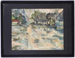 Frank jelzéssel: Táj. Olaj, papír, üvegezett fa keretben, 29,5x37,5 cm