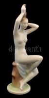 Hollóházi porcelán fésülködő akt, kézzel festett, jelzett, hibátlan, m: 24 cm