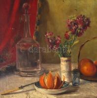 De Barquier 1905 jelzéssel, feltehetően francia festő alkotása: Csendélet virágokkal és narancsokkal...