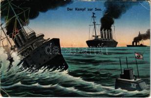 1916 Der Kampf zur See, Unterseeboot U-XII / WWI Imperial German Navy (Kaiserliche Marine) battle at sea with SM U-12 submarine. M.M.S.W. III/2. + "Tábori Postahivatal 105" (EB)