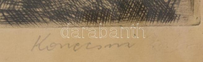 Konecsni Zsizsi (1911-2000): Budai Várnegyed a Mátyás-templommal. Rézkarc, papír, jelzett, üvegezett...