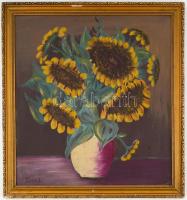 Balla J. jelzéssel: Virágcsendélet. Olaj, farost, jelzett, fa keretben, 56x52 cm
