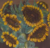 Balla J. jelzéssel: Virágcsendélet. Olaj, farost, jelzett, fa keretben, 56x52 cm