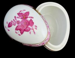 Herendi Apponyi mintás porcelán tojás, kézzel festett, jelzett, hibátlan, 7×5×5 cm