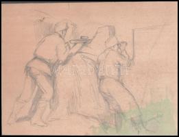 Mednyánszky jelzéssel: Lövészárok. Ceruza, akvarell, papír, sérült, foltos, 25x33 cm