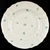 Herendi zöld virágmintás porcelán tál, kézzel festett, jelzett, kis kopásnyomokkal, d: 25,5 cm