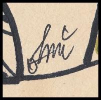 Szász jelzéssel: Arcok. Tus, filctoll, papír, 19x19 cm