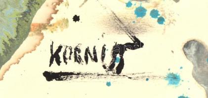 Korniss jelzéssel: Örvényló formák. Olaj, papír, 33x45 cm