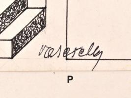 Vasarely jelzéssel: Absztrakt formák. Tus, filctoll, kollázs, papír, 51x51 cm