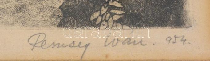 Remsey Iván(1921-2006): Ház a hegyen. Rézkarc, papír, jelzett, üvegezett fa keretben, 17,5×24 cm