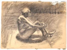 Czigány jelzéssel: Akt. Szén, papír, sérült, 62x85 cm