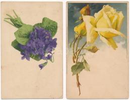 5 db RÉGI litho motívum képeslap: csendélet / 5 pre-1945 litho motive postcards: still life