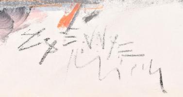 Misch Ádám (1935-1995): Mégis (1985 körül). Vegyes technika, papír, jelzett (Zsennye Misch) és a hát...