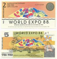 Ausztrália 1988. 2 Expo Dollár + 5 Expo Dollár Világkiállíás 1988 T:I Australia 1988. 2 Expo Dollars + 5 Expo Dollars World Expo 88 C:UNC