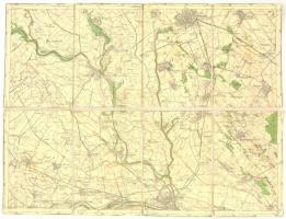 Komárom és környékének (Érsekújvár, Udvard, Gúta, Csallóközaranyos stb. települések) környékének katonai térképe, vászonra kasírozva, 40×53 cm