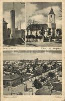 Hegyeshalom látkép, országzászló, templom