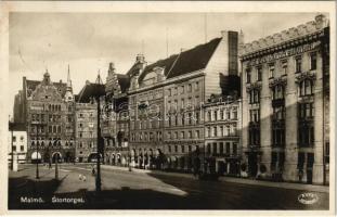 1931 Malmö, Stortorget, Apoteket / street view, square, pharmacy, shops, automobile. Berndt Johnsson Nr. B 284. (fl)