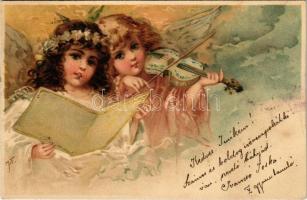 1900 Greeting card with angels, litho
