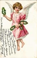 1902 Greeting card with angel, litho